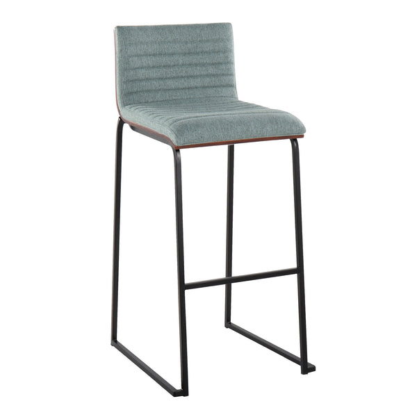 English Elm Mason Mara 30" Barstool Set Of 2 - Contemporary Black Metal, Walnut Wood & Green Fabric Seating B202P222243
