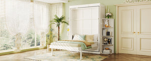 English Elm Rotating Murphy Wall Bed with Convertible Desk Dual Side Shelves Full Size Mdf Cabinet White LP000961AAK