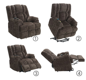 English Elm Pacay Faux Leather Aire Power Recliner with Lift, Heat & Massage, Pocket Coil Seat, Cup Holders Brown 36.3 L x 30.4 W x 25.6 H B2726P245484