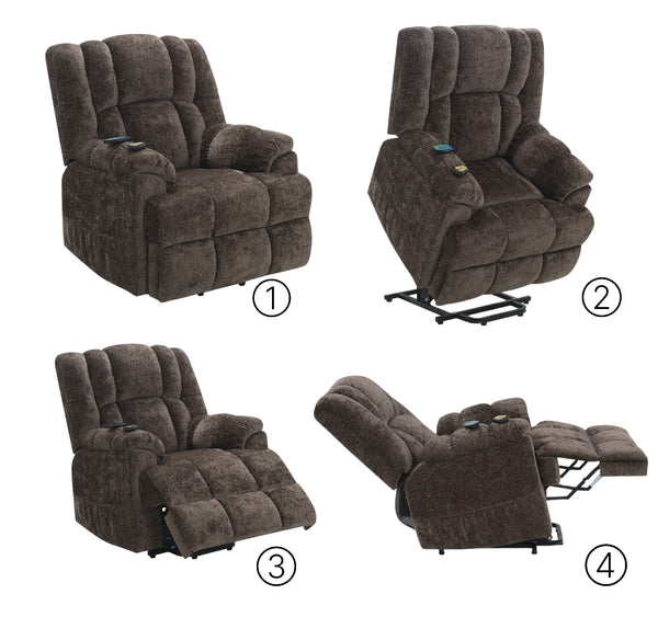 English Elm Pacay Faux Leather Aire Power Recliner with Lift, Heat & Massage, Pocket Coil Seat, Cup Holders Brown 36.3 L x 30.4 W x 25.6 H B2726P245484