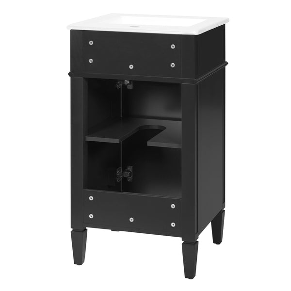 English Elm 18-inch French Style Freestanding Bathroom Vanity with Ceramic Sink Soft Close Storage Black N710P411340B