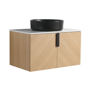 English Elm 30" Bathroom Vanity - Sleek Wall-Mounted Design With Ceramic Sink, Soft-Close Doors, Light Oak Finish W999S00444