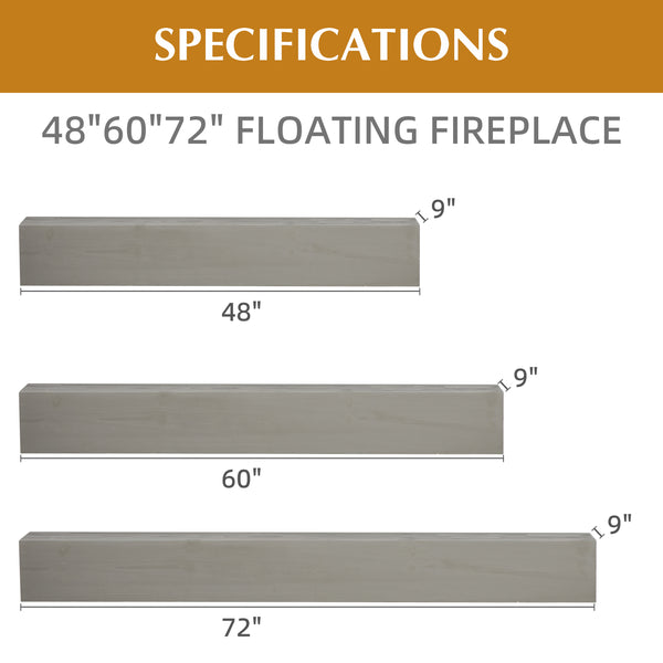 English Elm 60'' Solid Fir Wood Fireplace Mantel Floating Shelf for Farmhouse Living Room Decor Grey W2640P386631