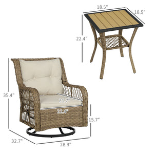 English Elm Wicker Pe Rattan 3 Piece Outdoor Bistro Set with Swivel Glider Chairs for Balcony T3971P446017