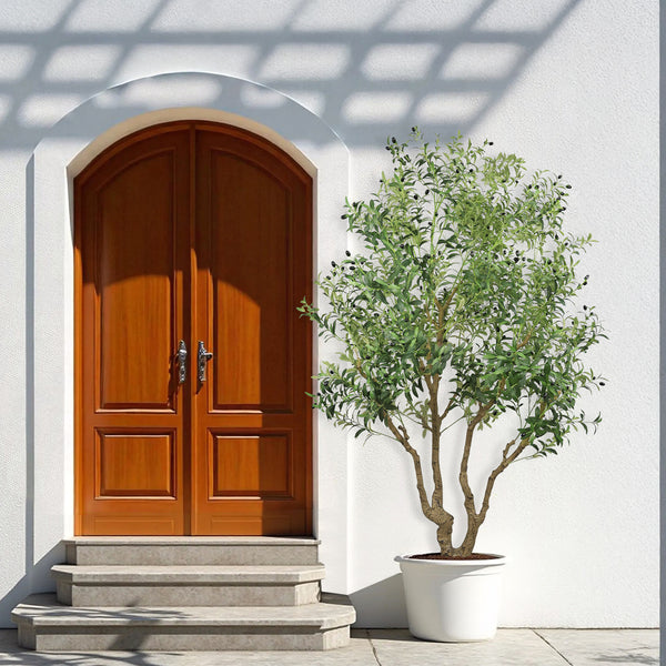 English Elm 8ft Artificial Olive Tree with Natural Wood Trunk Faux Fruit and Lifelike Foliage W2945P458768