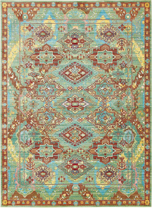 Unique Loom Austin Cavatina Machine Made Border Rug Green, Burgundy/Gray/Light Blue/Peach/Puce/Yellow 7' 0" x 9' 10"
