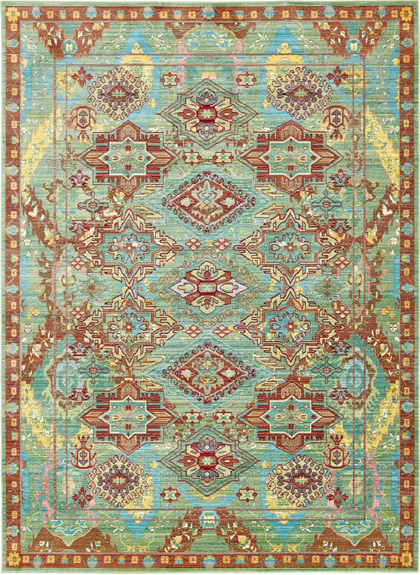 Unique Loom Austin Cavatina Machine Made Border Rug Green, Burgundy/Gray/Light Blue/Peach/Puce/Yellow 7' 0" x 9' 10"