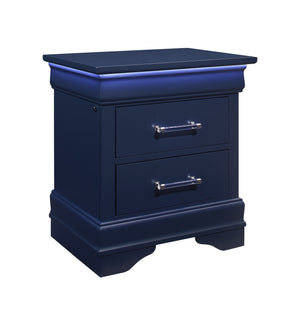 English Elm CHARLSTON Sleigh-Style Full 5PC Bedroom Set with LED Headboard, Solid Wood & Turned Legs Finish Blue 83.13 L x 7.88 W x 4.88 H B201S00320