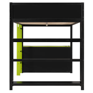 English Elm Full Size Gaming Loft Bed with Led Lighting Desk Shelves and Usb Charging Ports N820S00076F