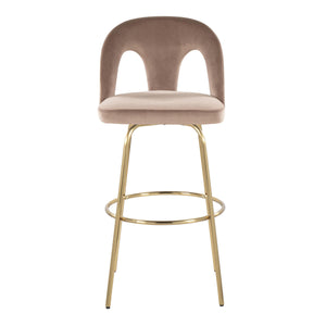 English Elm Fixed-height Swivel Barstools with Gold Footrest Black Frame White Upholstery Set Taupe B202S01883