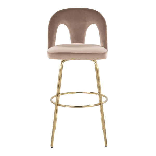 English Elm Fixed-height Swivel Barstools with Gold Footrest Black Frame White Upholstery Set Taupe B202S01883