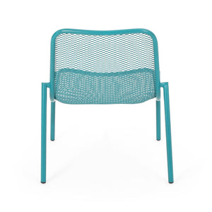 English Elm Kincaid Outdoor Iron Mesh Conversation Set Rust Resistant Patio Chairs with Side Table Teal N775P392159T