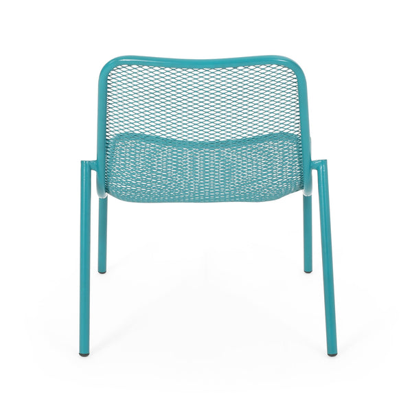 English Elm Kincaid Outdoor Iron Mesh Conversation Set Rust Resistant Patio Chairs with Side Table Teal N775P392159T