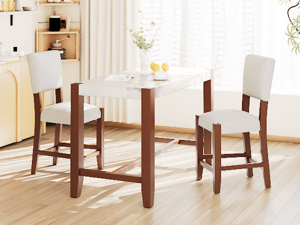 English Elm 3-Piece Faux Marble Counter Height Dining Set for 2 — Mid-Century Chairs, Rubberwood Legs, Easy-Clean Finish N752S001086A