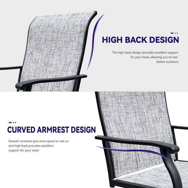 English Elm Swivel Textilene Patio Dining Chairs Set of 2 – Breathable Outdoor Porch Deck Chairs with 360° Rocking Black+ Gray W213P271500