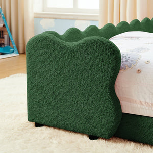 English Elm Twin Dinosaur Boucle Upholstered Kids Bed Solid Wood Frame with Padded Safety Rails Green W1413P385005