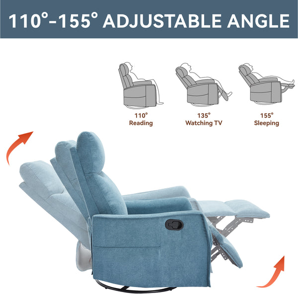 English Elm Heat Massage Rocker Recliner with Swivel Base and Vibrating Nodes for Living Room Blue W1803P251883