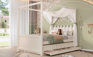 English Elm Full Bunk Bed with Trundle Bookshelf Storage Pine Frame Car Design for Kids W1580S00317