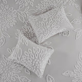 Madison Park Veronica Shabby Chic 3 Piece Tufted Cotton Chenille Floral Duvet Cover Set MP12-6394 Warm Grey/White