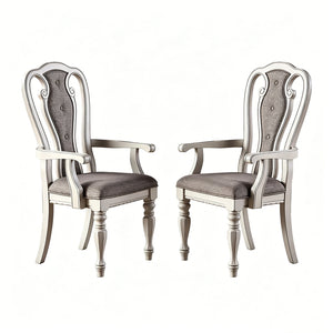 English Elm 2-piece French Vintage Upholstered Arm Chair Set with Sculpted Wood Frame Dining B2770P508018