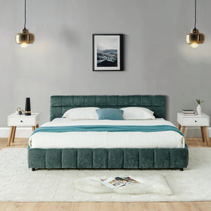 English Elm California King Upholstered Bed Frame With Plush Chenille Fabric, Storage Drawers & Modern Design W487P311314