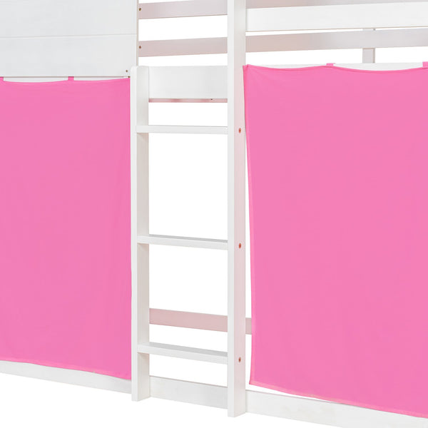 English Elm Twin Treehouse Bunk Bed Solid Pine Playhouse Frame with Cozy Canvas Tent Hideaway LT000379AAH-1