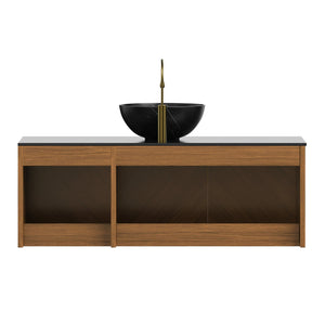 English Elm Arai 48" Floating Bathroom Vanity With Black Stone Countertop & Ceramic Basin, Brown Oak Finish W2615S00359