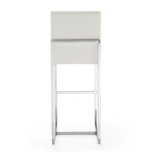 English Elm Element Metal Upholstered Barstool Pearl White — Chrome Stainless Steel Frame, Faux Leather Seat, 29.5" Height B365P398073