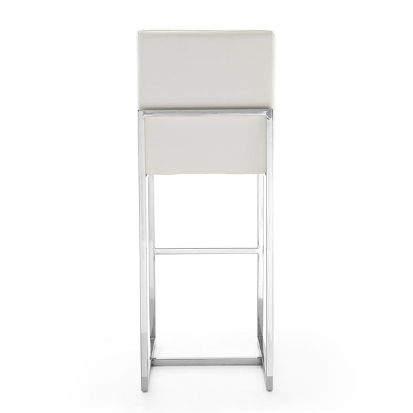 English Elm Element Metal Upholstered Barstool Pearl White — Chrome Stainless Steel Frame, Faux Leather Seat, 29.5" Height B365P398073