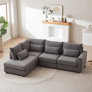 English Elm MH100.2" Sofa Convertible L-Shaped Linen Sectional with Movable Ottoman 5 Cushions 4 Lumbar Pillows Grey W1193S00139