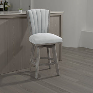 English Elm Core Velvet Swivel Counterstools with Channel Tufting and Wire-brushed Wood Frame Set B056P417049