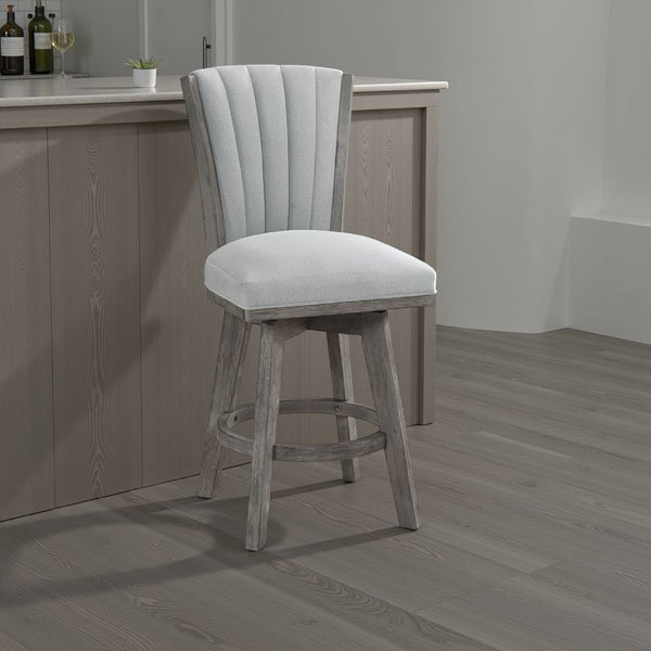 English Elm Core Velvet Swivel Counterstools with Channel Tufting and Wire-brushed Wood Frame Set B056P417049