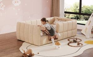 English Elm Upholstered Velvet Toddler Daybed with Removable Guardrails and Solid Slat Support Beige N899P452426A