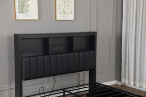 English Elm Queen Storage Bed Frame with Led Lighting Charging Station and Four Under Drawers W1670S00031
