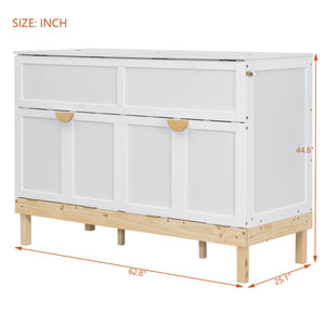 English Elm Queen Murphy Wall Bed Solid Pine Cabinet with Drawer Modern Space Saving Design White N708P243886K