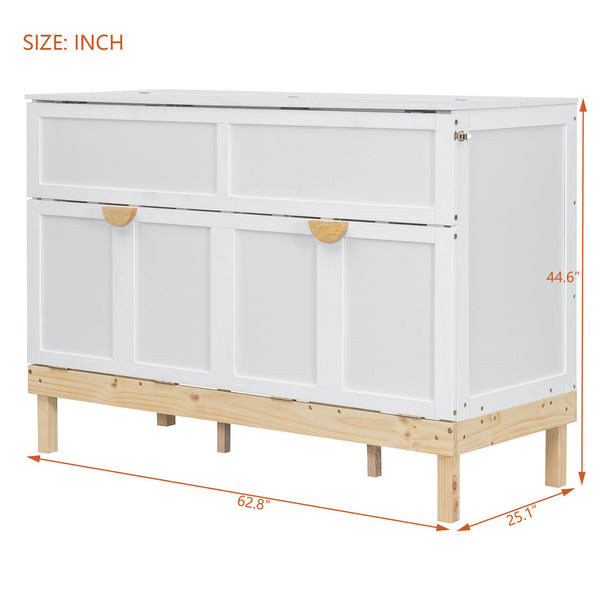 English Elm Queen Murphy Wall Bed Solid Pine Cabinet with Drawer Modern Space Saving Design White N708P243886K