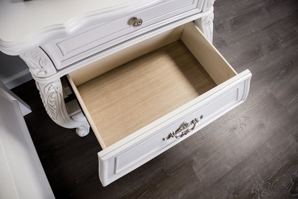 English Elm Traditional White Solid Wood Nightstand Hand Carved Drawers Acrylic Hardware Bedroom B2741P435292