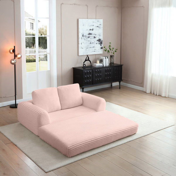 English Elm 2-in-1 Corduroy Futon Sofa Sleeper Modular Floor Couch for Studio and Guest Living Spaces Pink W1117S00373