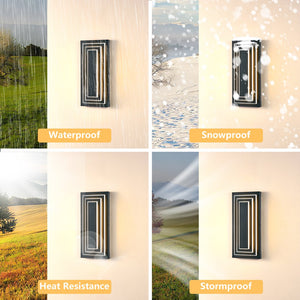 English Elm 3-Tier 15.7 in Outdoor Wall Light Modern Black LED Sconce 3000K Waterproof Metal Exterior Fixture W2312P389972