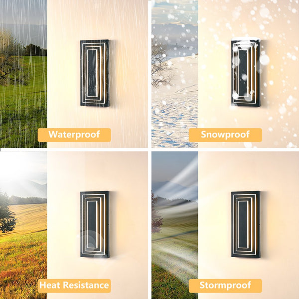 English Elm 3-Tier 15.7 in Outdoor Wall Light Modern Black LED Sconce 3000K Waterproof Metal Exterior Fixture W2312P389972