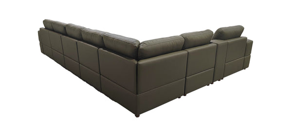 English Elm Large Square Arm Leather Match Modular Sectional for Open Concept Living Rooms Olive Green B2748S00143