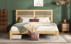 English Elm King Rattan Bed with Two Under-Storage Drawers, Rubberwood Slats, Durable 600 lb Capacity Frame White Oak W504S00229