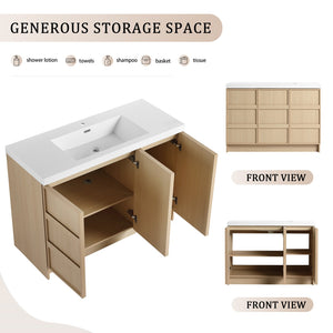 English Elm 48" Floating Bathroom Vanity Dual Ceramic Vessel Sinks Oak Finish Soft Close Doors W999S00511