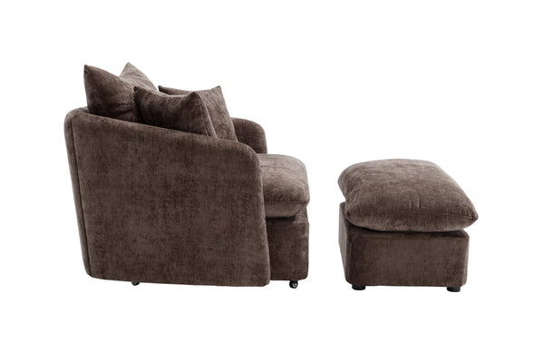 English Elm 360° 360 Swivel Oversized Chenille Armchair with Pocket Spring Seat and Three Throw Pillows Brown W1361S00090