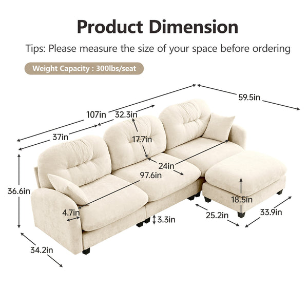 English Elm Modular L-Shaped Sectional Couch With Ottoman - Premium Chenille, Ergonomic Comfort, Easy Setup W714S01368