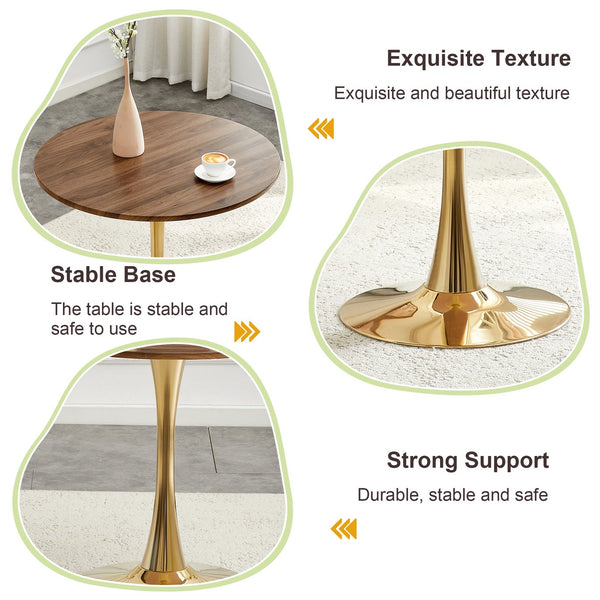 English Elm Round Faux Marble Tulip Pedestal Dining Table Mid Century Modern for Small Bistro Spaces Gold,Walnut W2920P402830