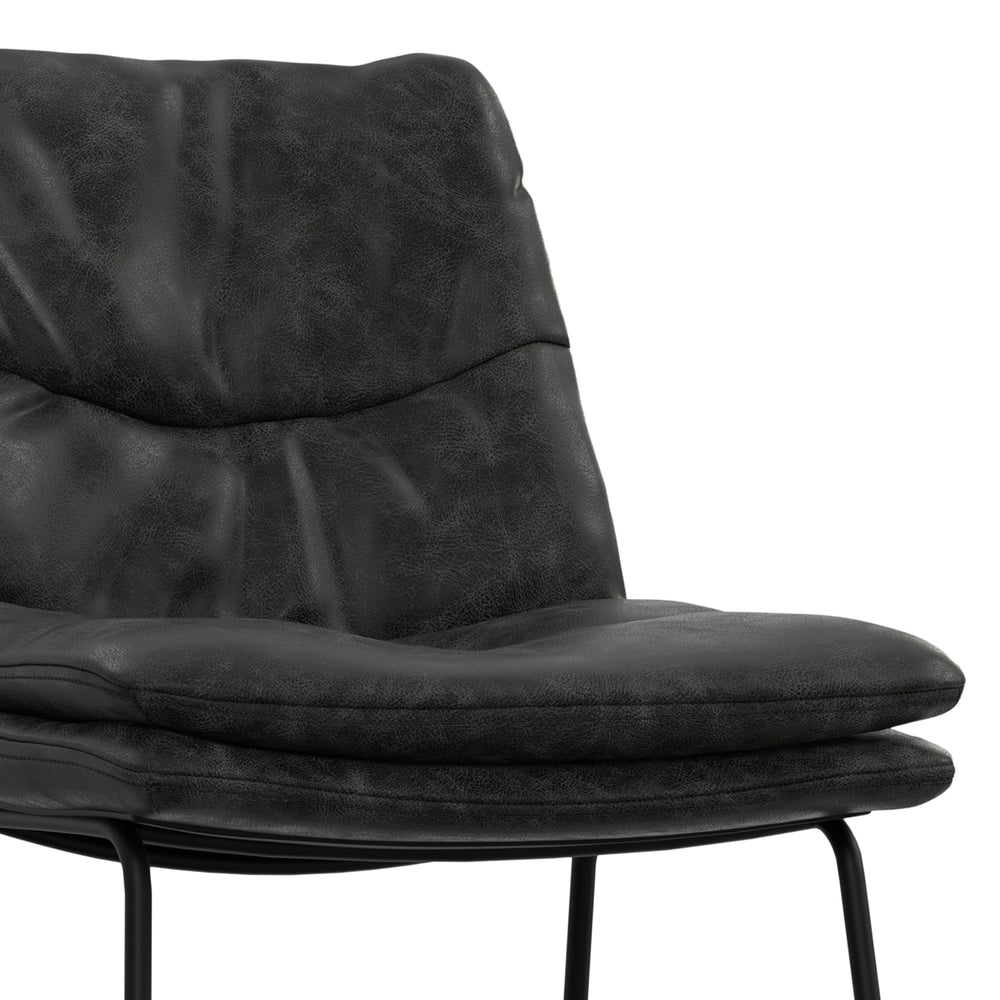 English Elm Danika Upholstered Counter Stool Set of 2 — Distressed Vegan Leather, Tufted Padded Seat, Metal Base Charcoal+Grey B136P252648