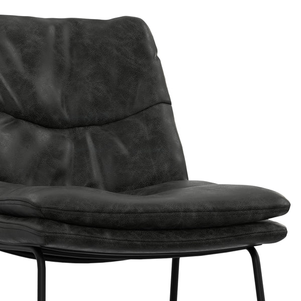 English Elm Danika Upholstered Counter Stool Set of 2 — Distressed Vegan Leather, Tufted Padded Seat, Metal Base Charcoal+Grey B136P252648