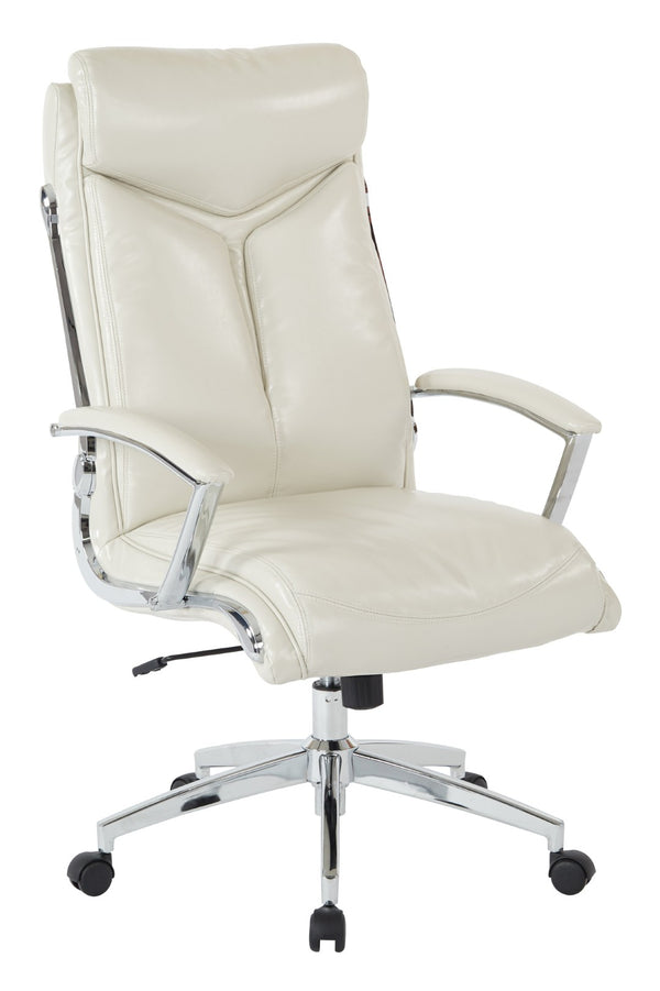 OSP Home Furnishings Executive Faux Leather Office Chair with Lumbar Support Headrest and Chrome Accents Cream FL90071C-U28