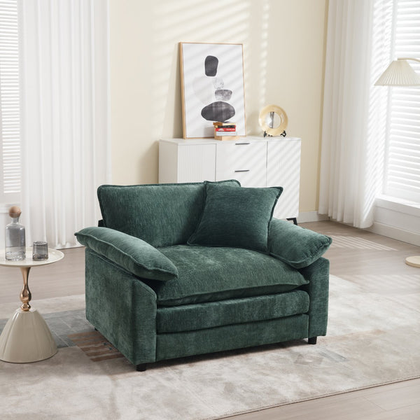 English Elm 44.5" Oversized Club Chair with Ottoman Chenille Upholstered Solid Wood Reading Seat Green W3244S00007